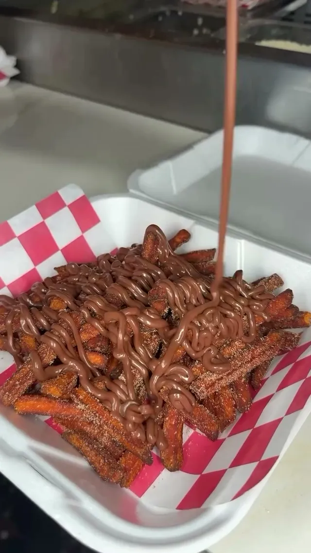 Smores fries: sweet potato fries drizzled with chocolate